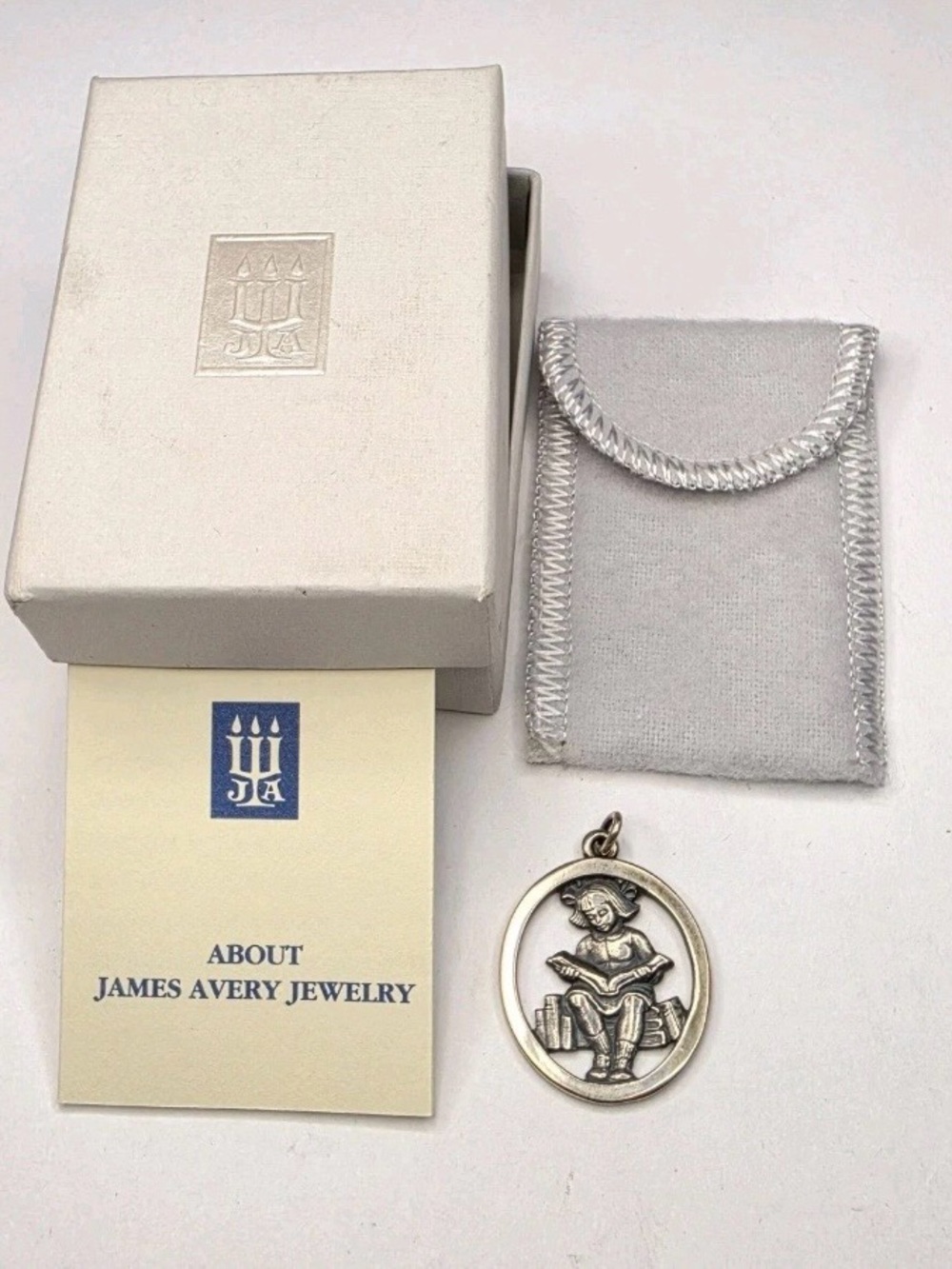 Rare James Avery Vintage Girl Reading Books Oval Pendant